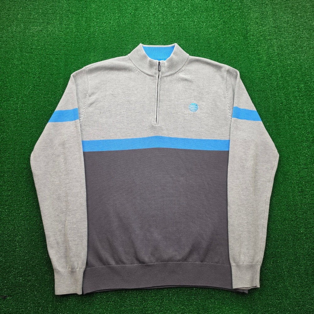 AT&T Employee Quarter Zip Knit Sweater Mens XL Colorblock Uniform Work Wear
